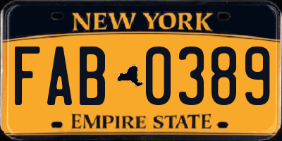 NY license plate FAB0389