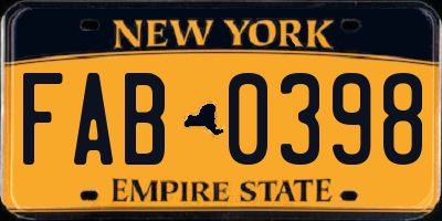 NY license plate FAB0398