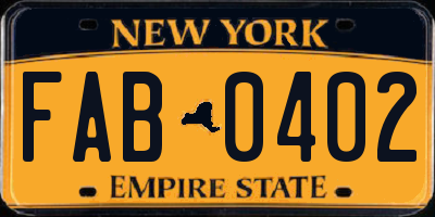 NY license plate FAB0402