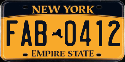 NY license plate FAB0412