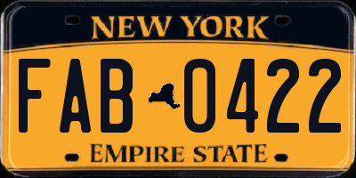 NY license plate FAB0422