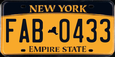 NY license plate FAB0433