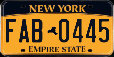 NY license plate FAB0445