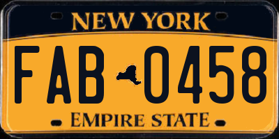 NY license plate FAB0458