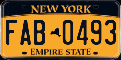 NY license plate FAB0493