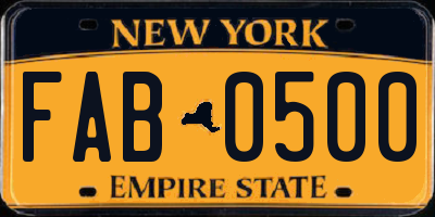 NY license plate FAB0500