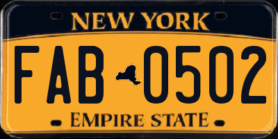 NY license plate FAB0502