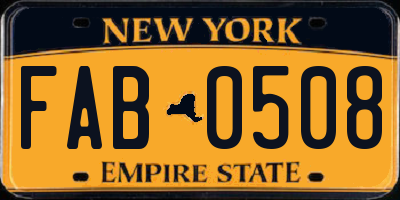 NY license plate FAB0508