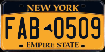 NY license plate FAB0509