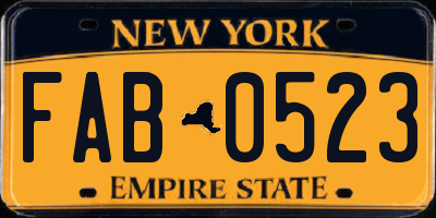 NY license plate FAB0523