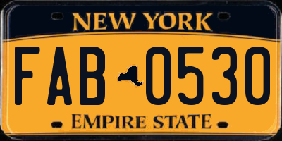 NY license plate FAB0530