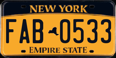 NY license plate FAB0533