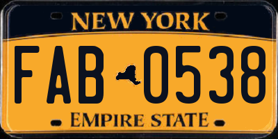 NY license plate FAB0538