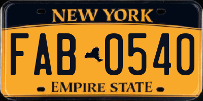 NY license plate FAB0540