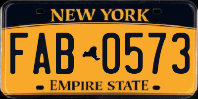 NY license plate FAB0573