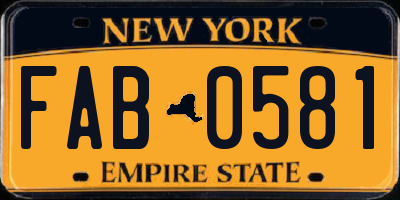 NY license plate FAB0581