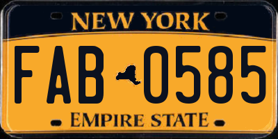 NY license plate FAB0585