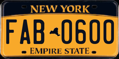 NY license plate FAB0600