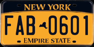 NY license plate FAB0601