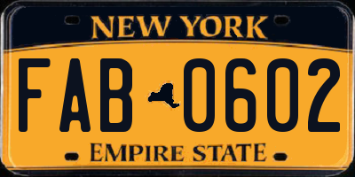 NY license plate FAB0602