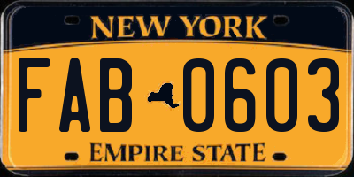 NY license plate FAB0603