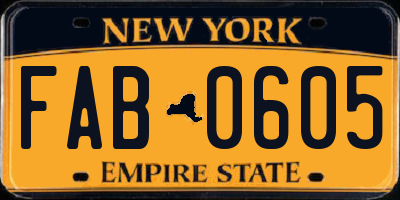 NY license plate FAB0605