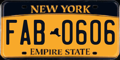 NY license plate FAB0606