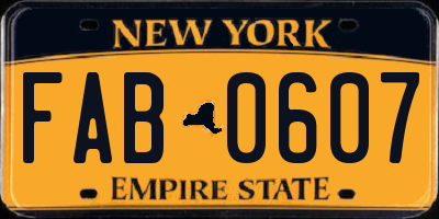 NY license plate FAB0607