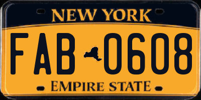 NY license plate FAB0608