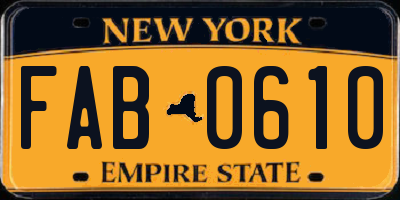 NY license plate FAB0610