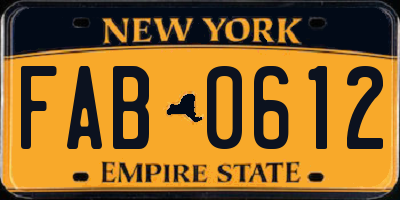 NY license plate FAB0612