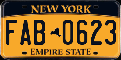 NY license plate FAB0623