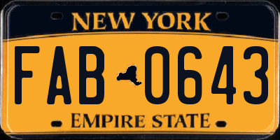 NY license plate FAB0643