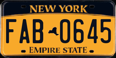 NY license plate FAB0645