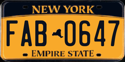 NY license plate FAB0647