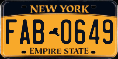 NY license plate FAB0649