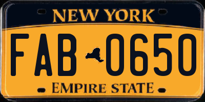 NY license plate FAB0650