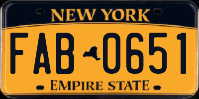 NY license plate FAB0651