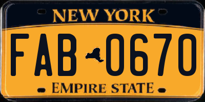 NY license plate FAB0670