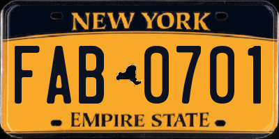 NY license plate FAB0701