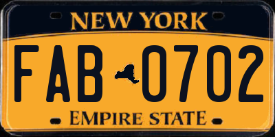 NY license plate FAB0702