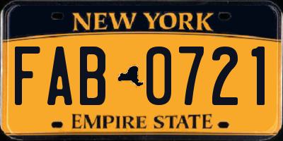 NY license plate FAB0721