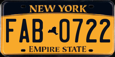 NY license plate FAB0722