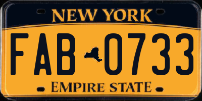 NY license plate FAB0733