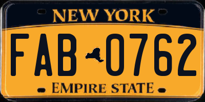 NY license plate FAB0762