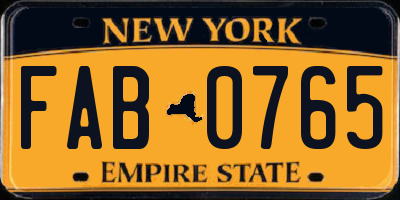 NY license plate FAB0765