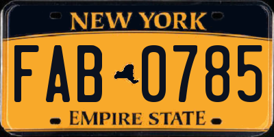 NY license plate FAB0785