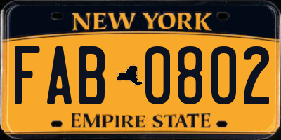 NY license plate FAB0802