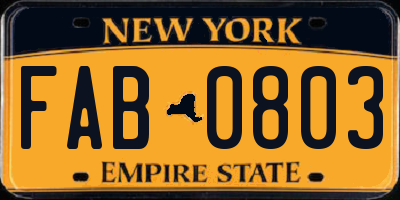 NY license plate FAB0803