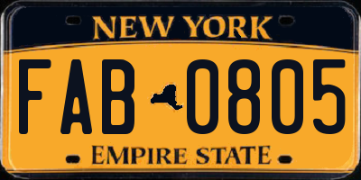 NY license plate FAB0805